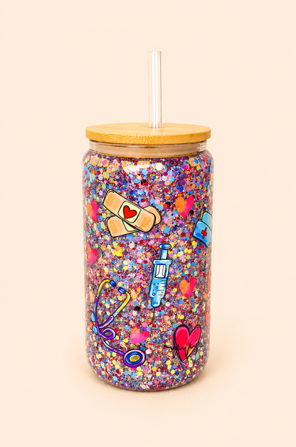 Multicolor nurse themed snowglobe tumbler