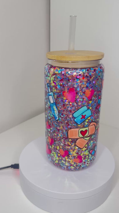 Multicolor nurse themed snowglobe tumbler